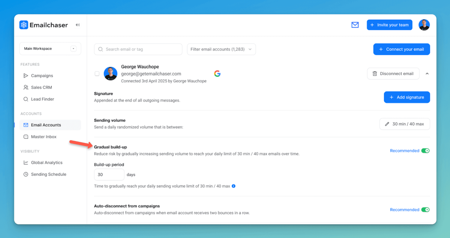 screenshot showing gradual build up feature