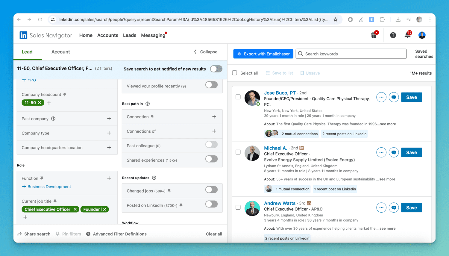 screenshot of linkedin sales navigator