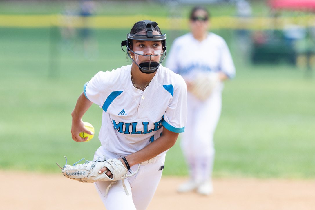 Emelia DelCarmen pitching for Miller School of Albemarle