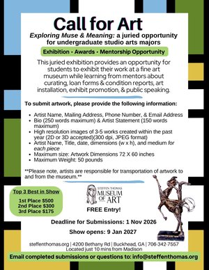 Exploring Muse & Meaning: A Juried Opportunity for Undergraduate Studio Arts Majors