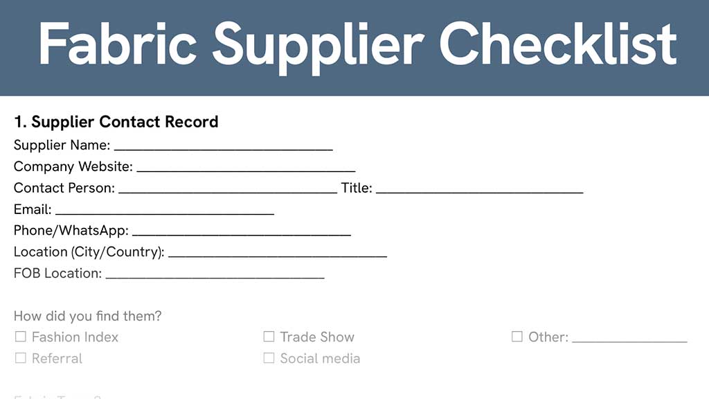 Fabric Supplier Checklist
