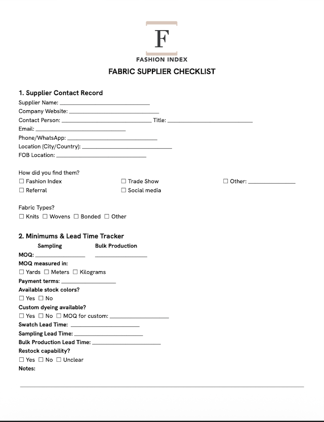 Fabric Supplier Checklist — Preview