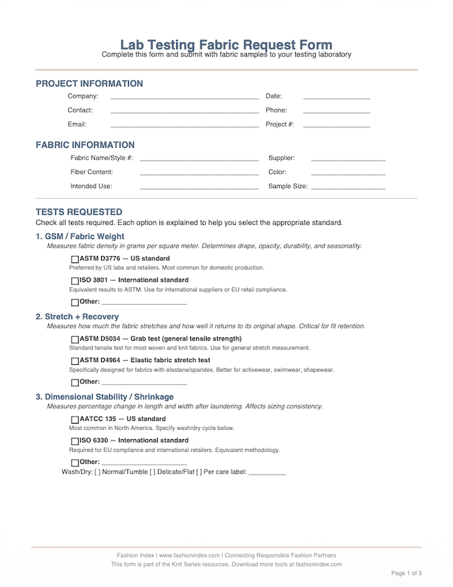 Lab Testing Fabric Request Form — Preview