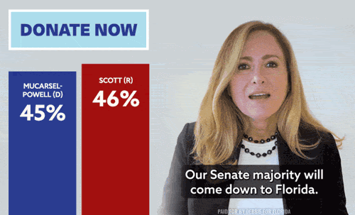 Mucarsel-Powell (D): 45% | Scott (R): 46%