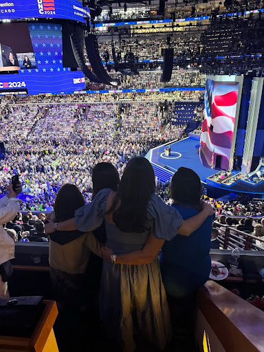 Image of Ruben Gallego's mother and sisters watching him speak Image of Ruben Gallego's mother and sisters watching him speak