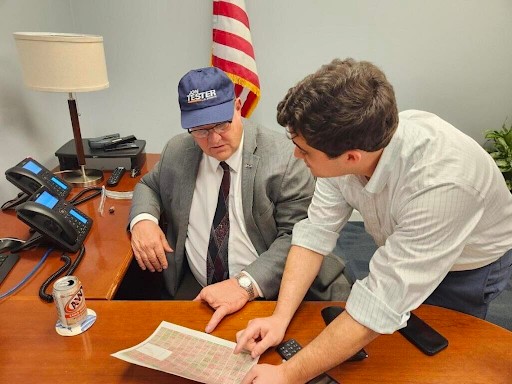 Image of Senator Jon Tester sitting at a desk Image of Senator Jon Tester sitting at a desk