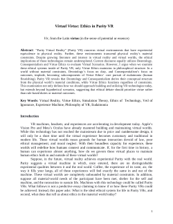 <b><i>Virtual Virtue:</i></b><b><i> </i></b><b>Ethics in Parity VR</b>
