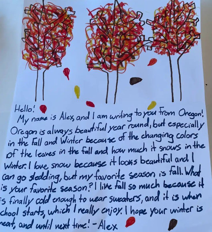 Letter from Alex in Oregon