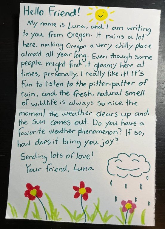 A handwritten letter from Luna in Oregon