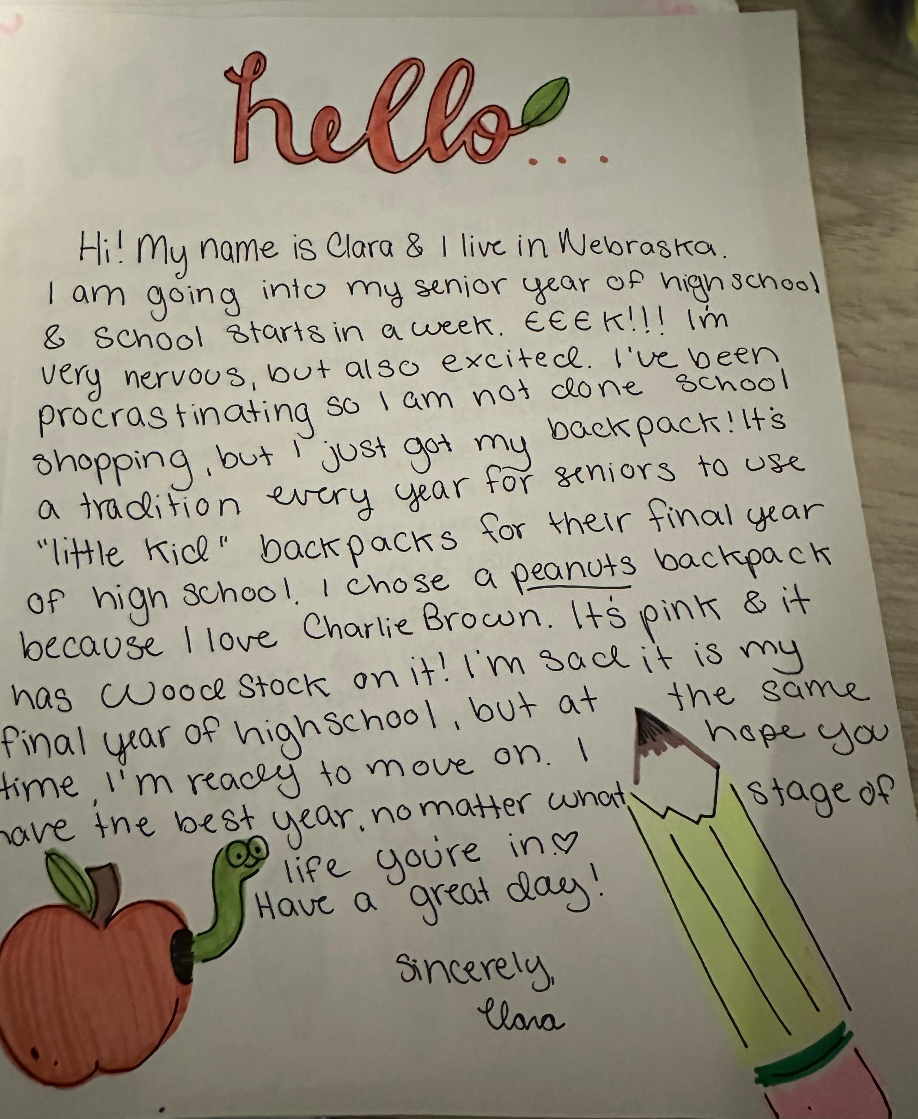 Letter from Clara in Nebraska