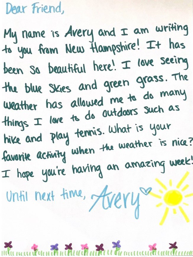 A handwritten letter from Avery in New Hampshire.