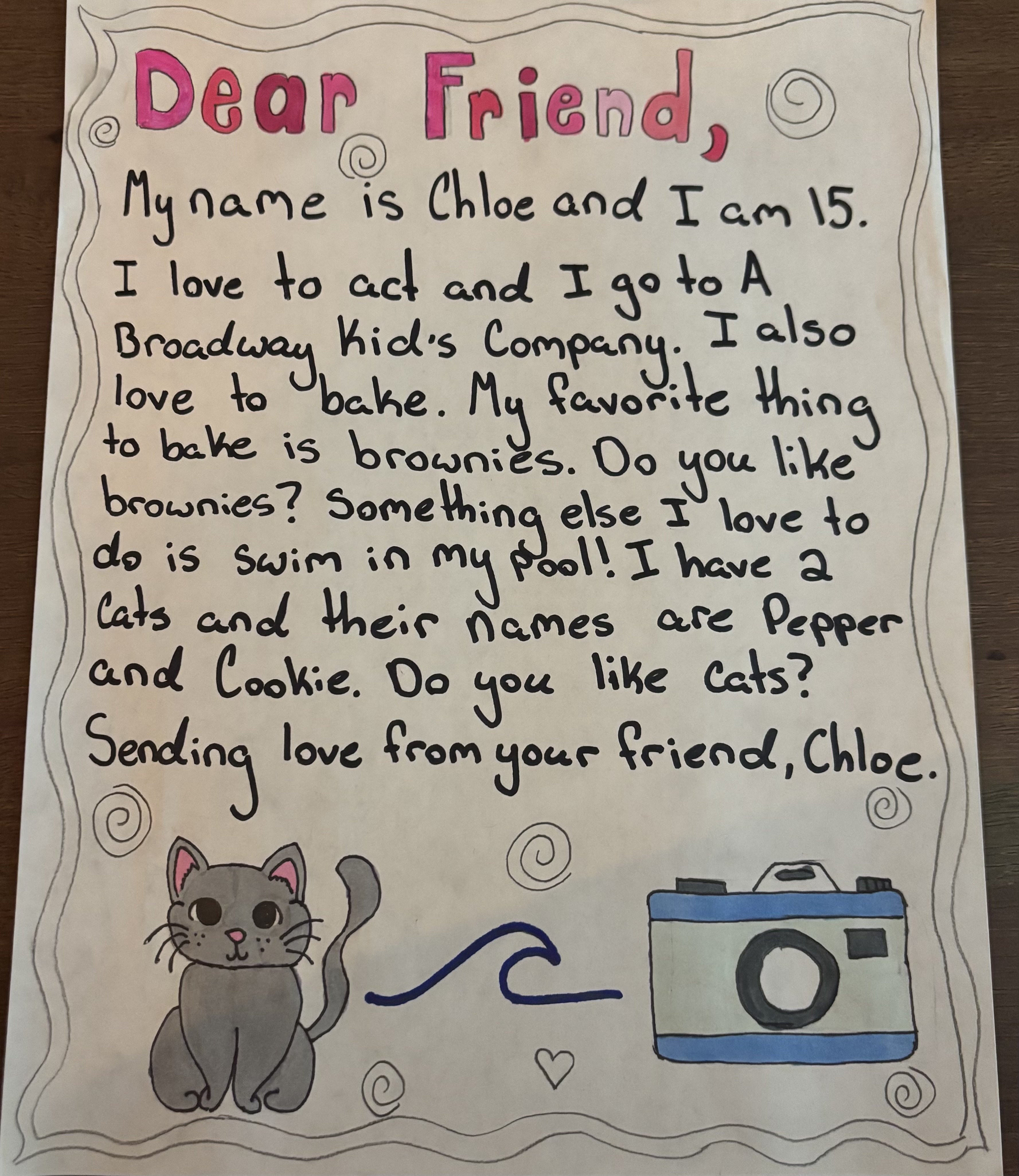 A handwritten letter from Chloe in New Hampshire.