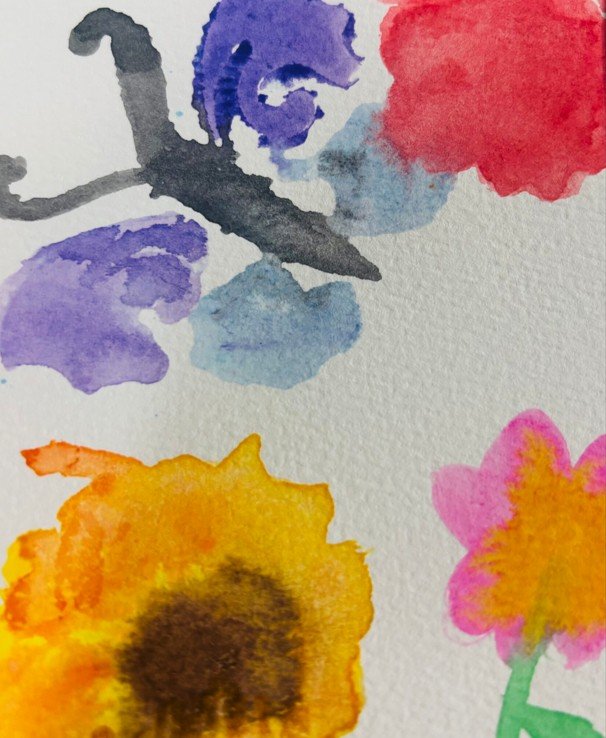 Watercolor Notecard painting in watercolor of butterfly and flowers