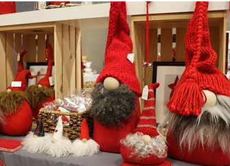 seasonal home decor and gnomes dressed all in red