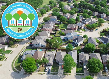 Residential houses in a neighborhood viewed from above