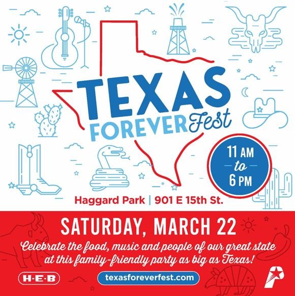 Banner with Texas iconic images and info on the festival