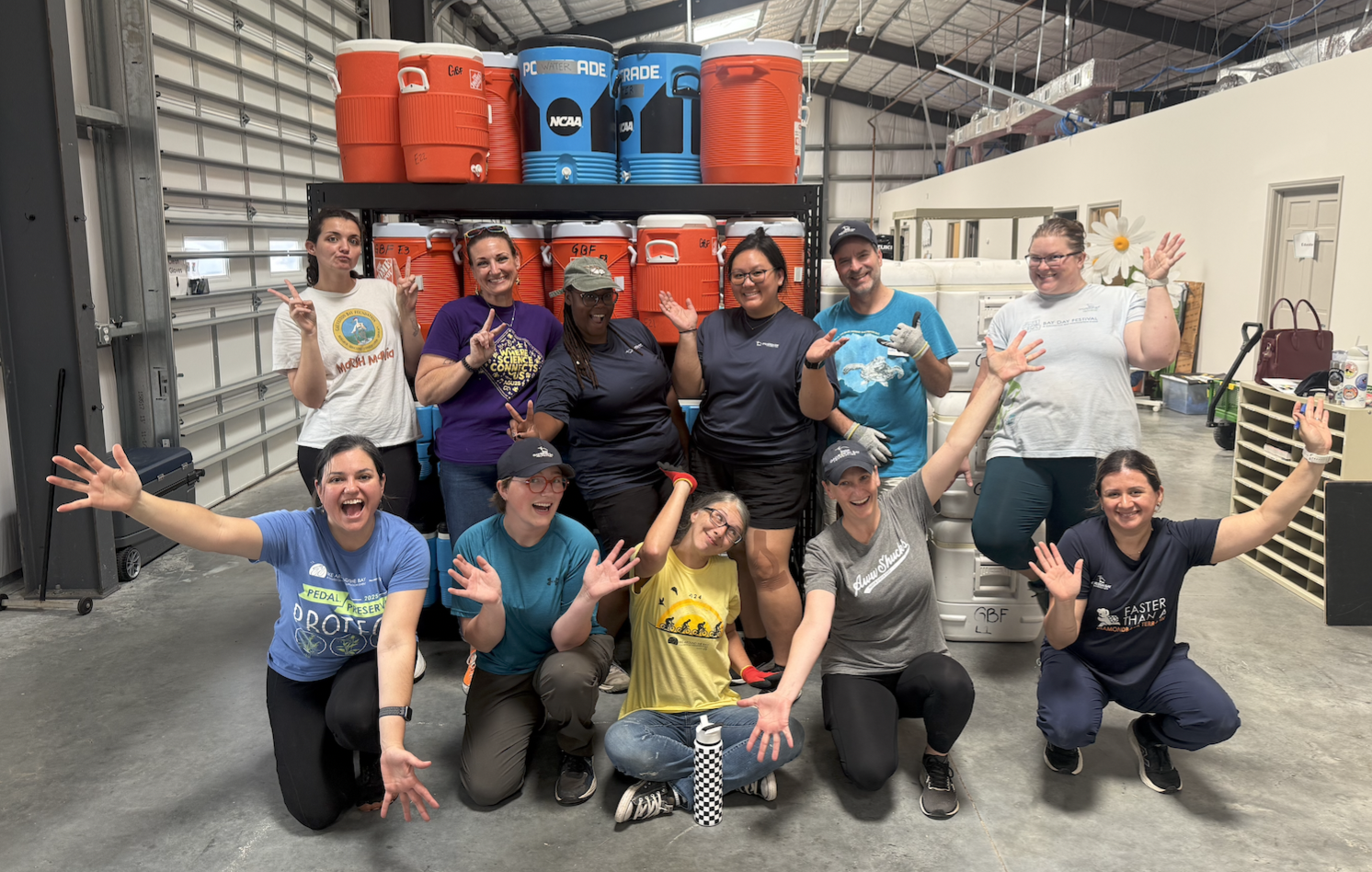 Volunteers organizing Bike Around the Bay supplies