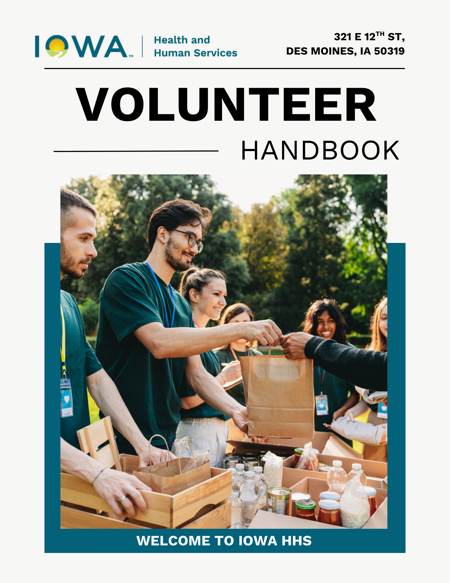 Magazine Cover that says Iowa HHS Volunteer Handbook Welcome!