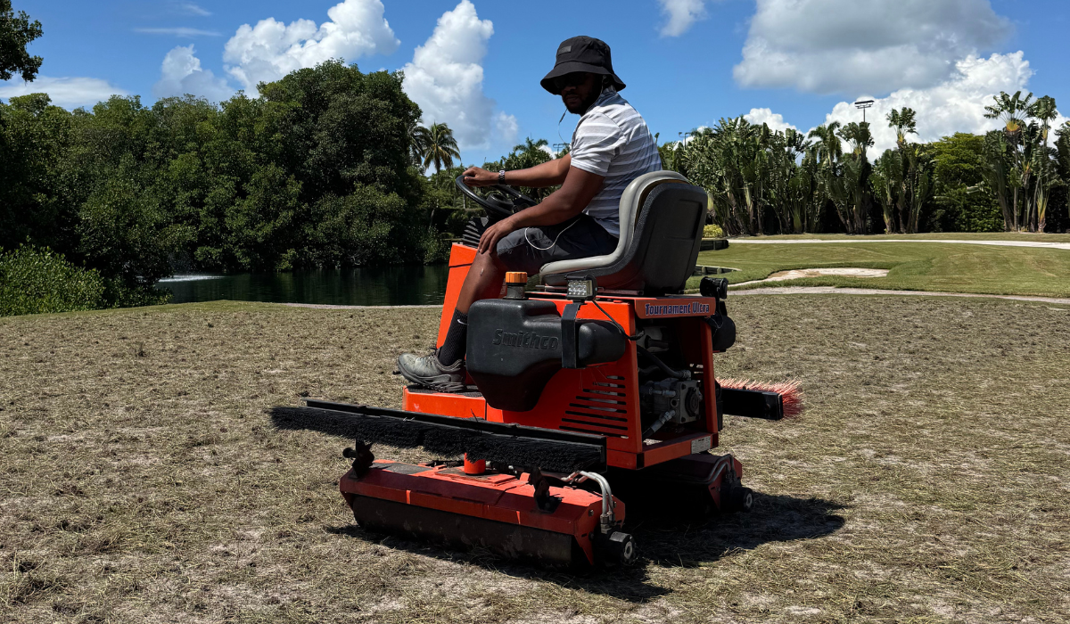 Winter equipment maintenance on golf course roller