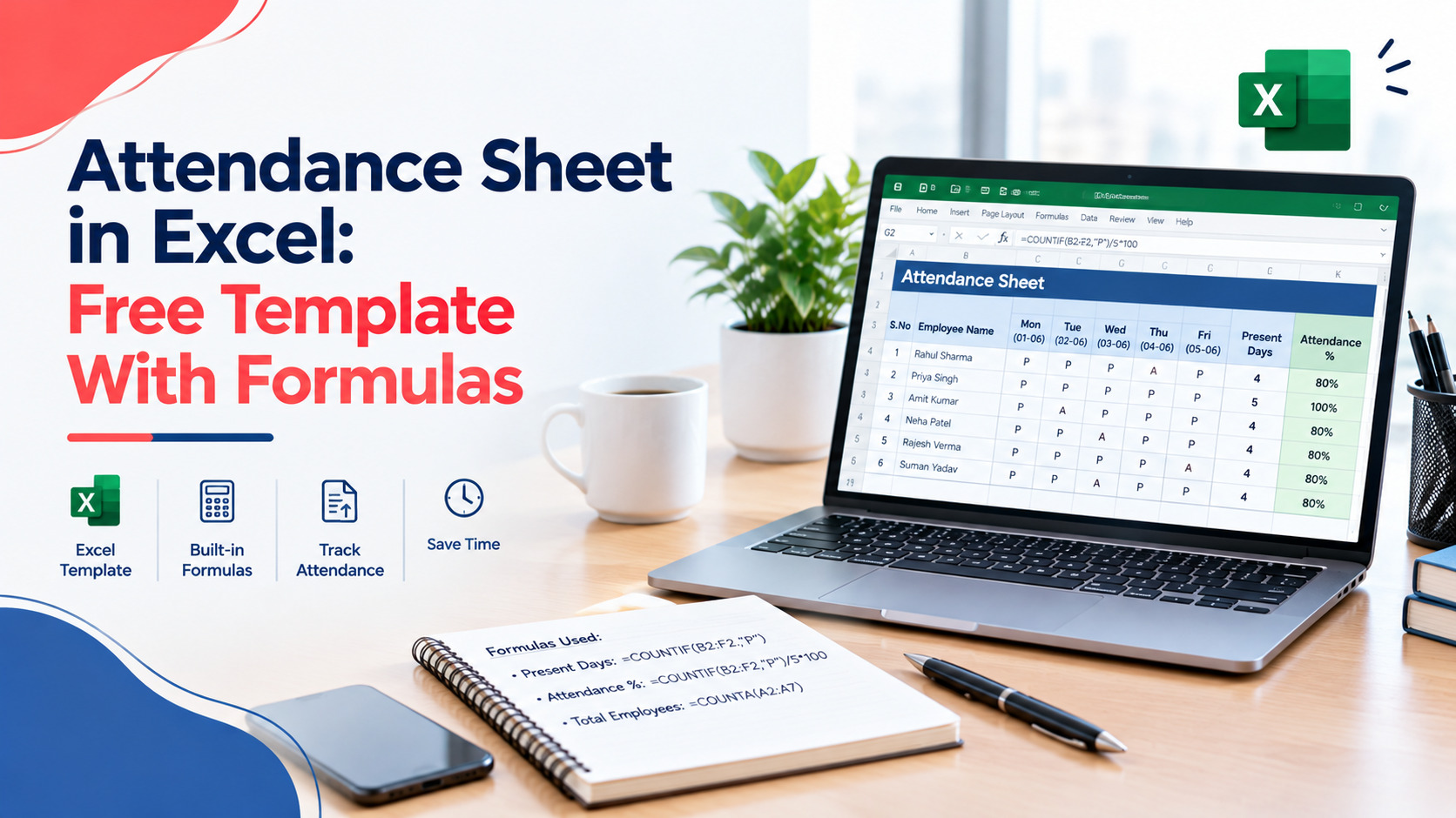 Attendance Sheet in Excel: Free Monthly Template With Auto Formulas