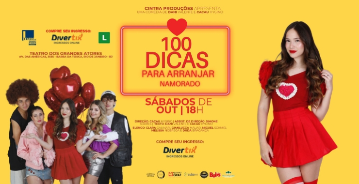 Banner da peça "100 dicas para arrumar um namorado"
