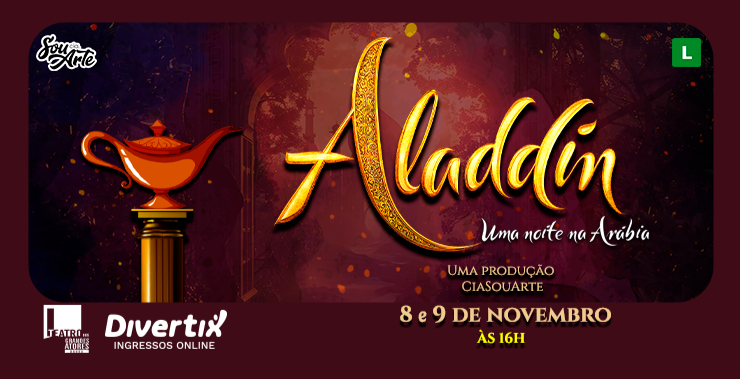 Banner da peça Aladdin - Uma Noite na Arábia