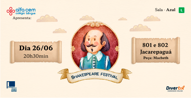 Banner da peça Festival Shakespeare Macbeth Jacarepaguá 801 e 802