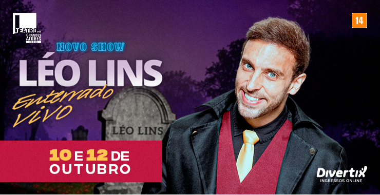 Banner da peça Léo Lins  - Enterrado Vivo