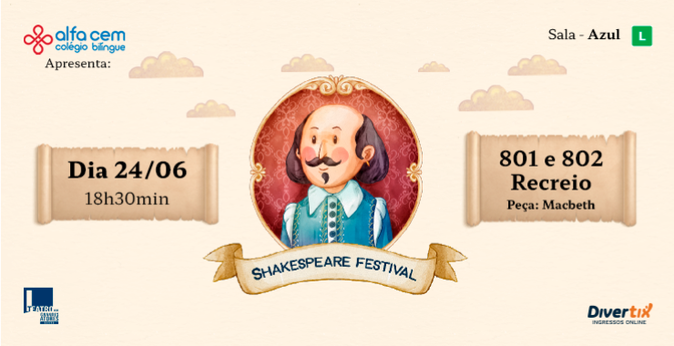Banner da peça Festival Shakespeare Macbeth Recreio 801 e 802