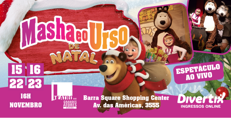 Banner da peça Masha e o Urso - Especial de Natal