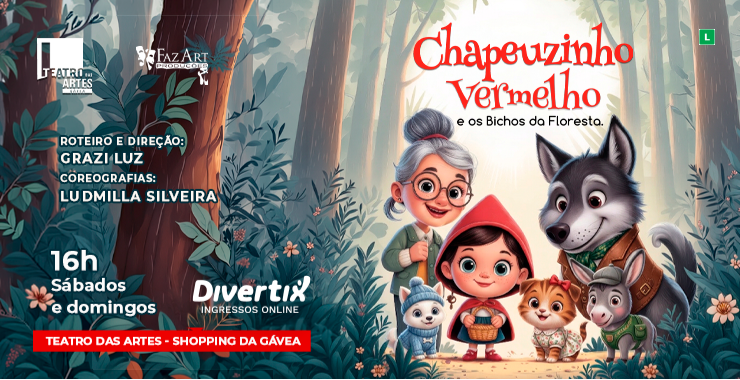 Banner da peça Chapeuzinho Vermelho e os Bichos da Floresta