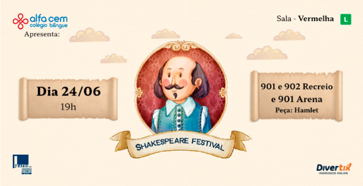 Banner da peça Festival Shakespeare Hamlet Recreio 901 e 902/ Arena 901