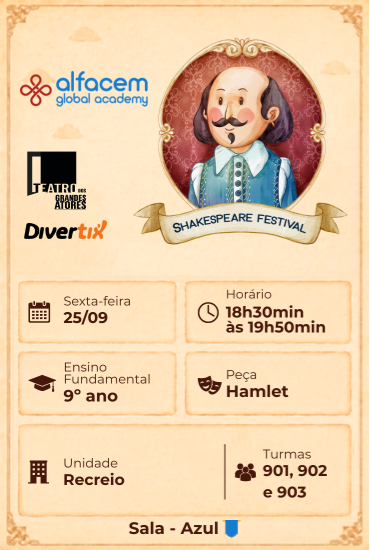 Capa da peça Festival Shakespeare Hamlet Recreio 901, 902 e 903