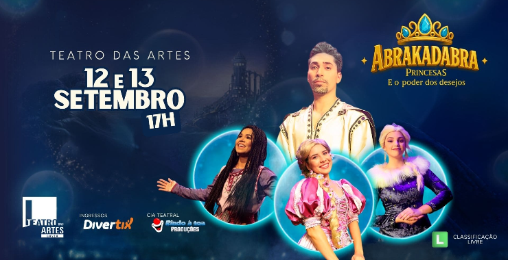 Banner da peça Abrakadabra - Princesas e o poder dos desejos