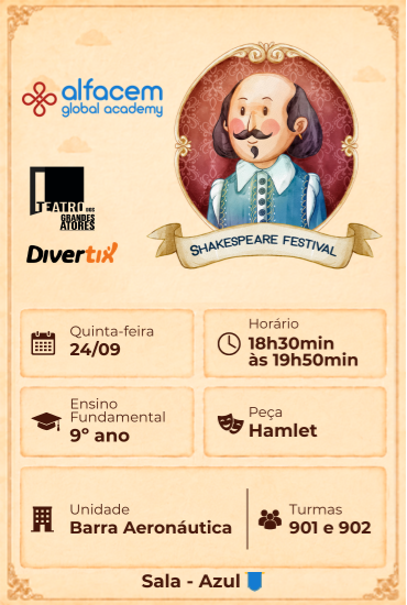 Capa da peça Festival Shakespeare Hamlet Barra Aeronáutica 901 e 902