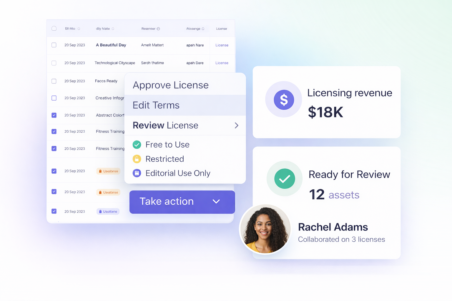 Flasset platform dashboard showing asset tracking and licensing revenue