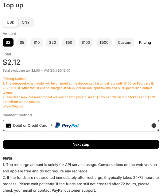 deepseek platform top up