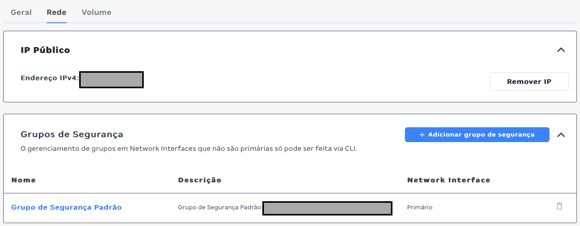 magalu cloud detalhe instancia rede