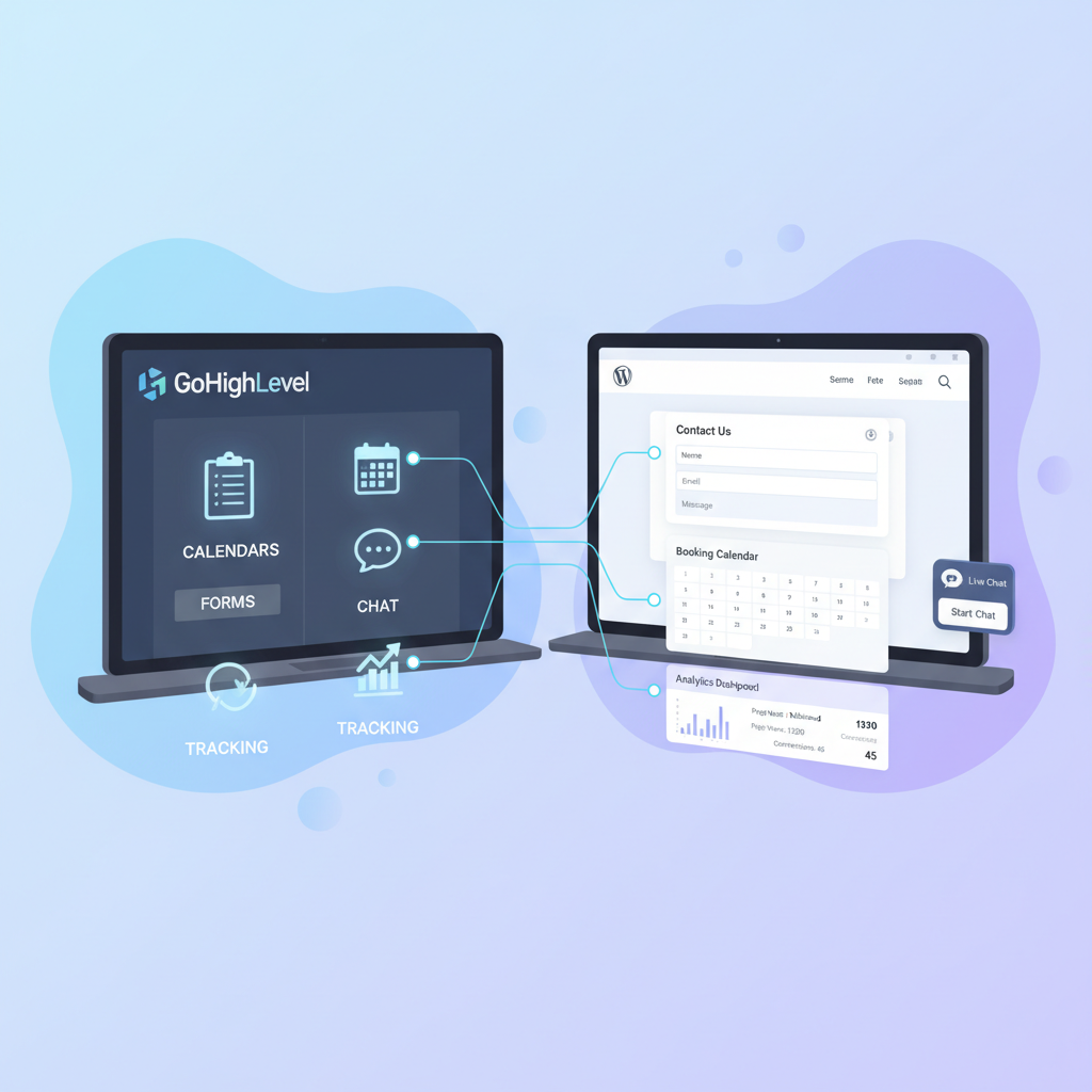 GoHighLevel and WordPress integration: forms, calendars, chat, tracking