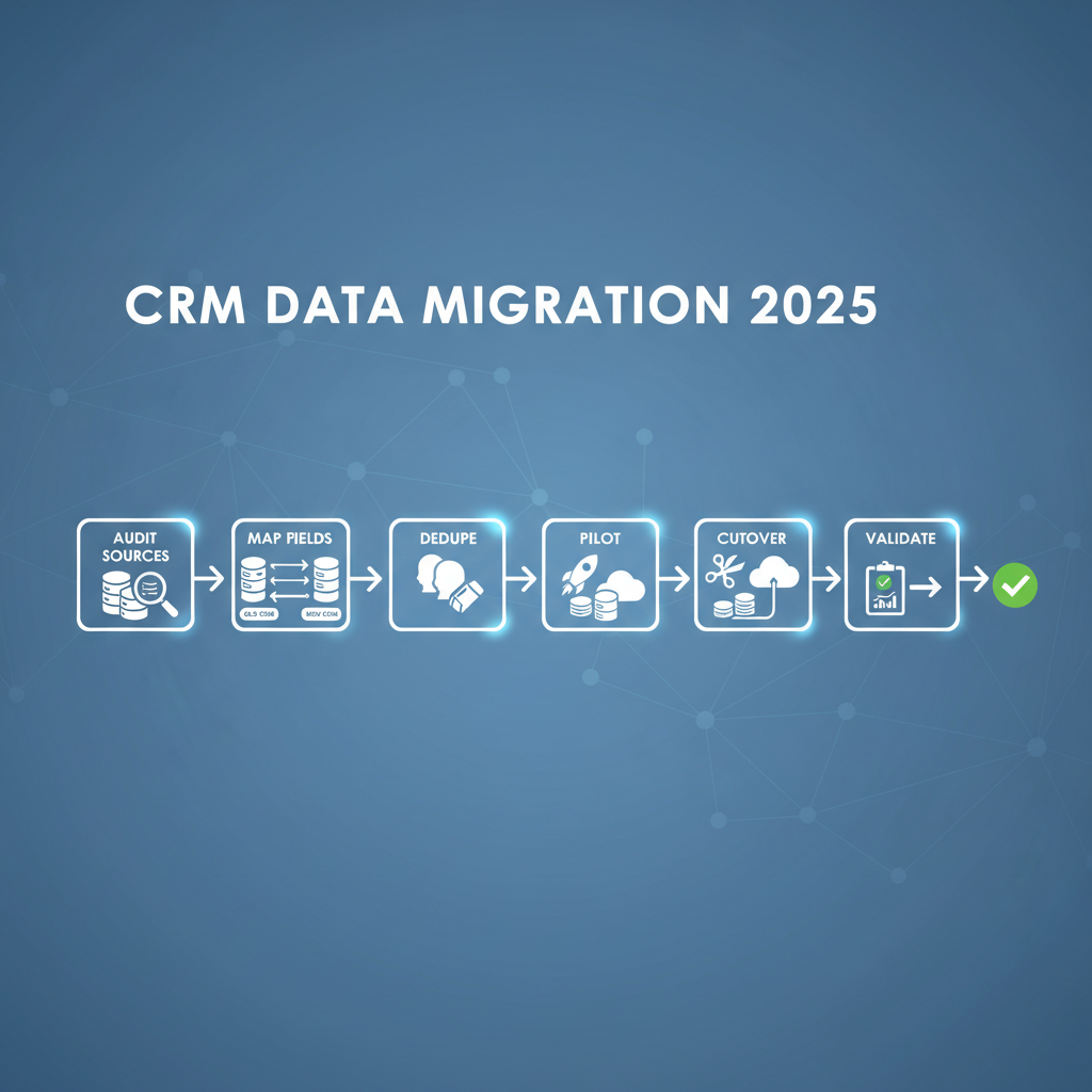 CRM data migration 2025: audit sources, map fields, dedupe, pilot, cutover, validate