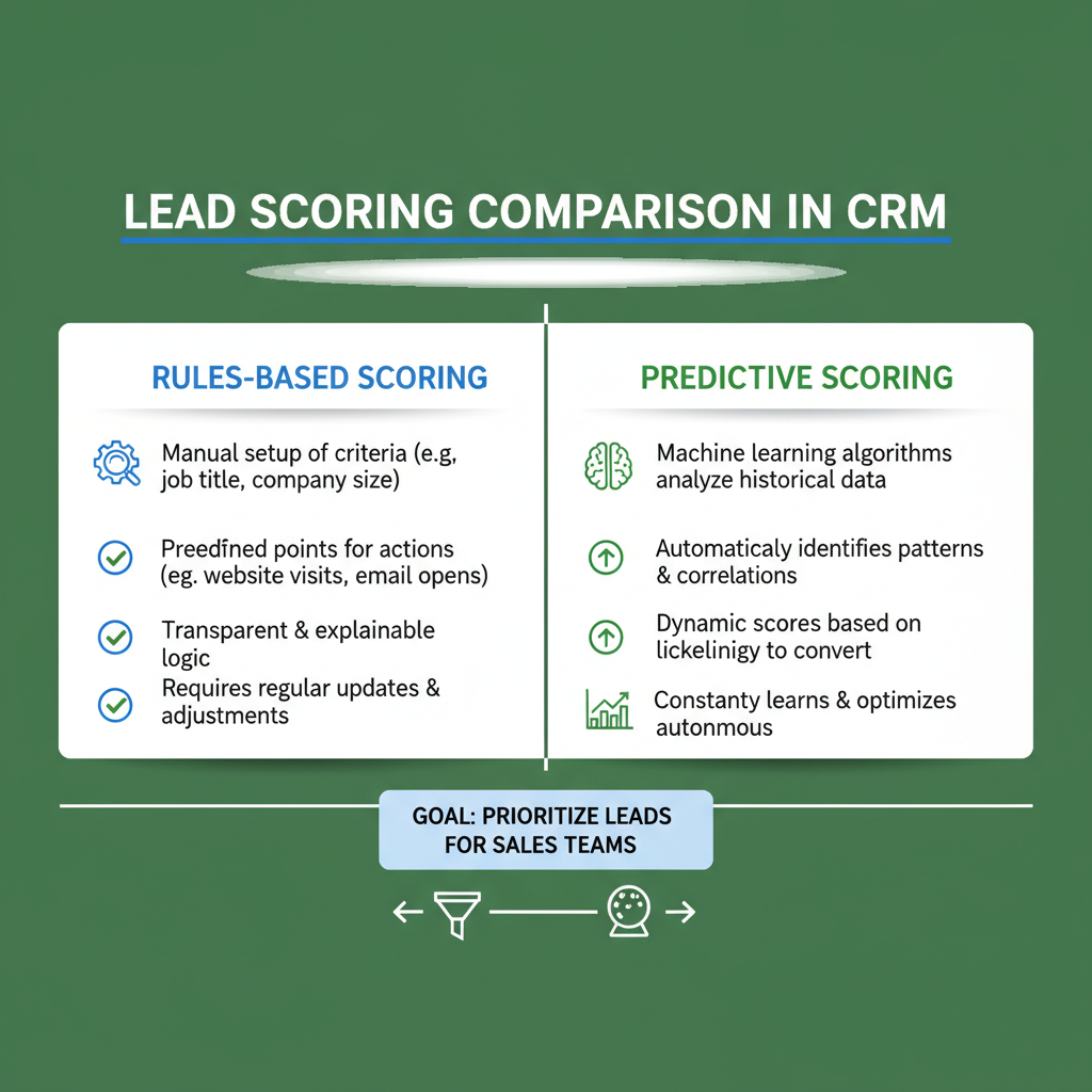 Rules-based vs predictive lead scoring comparison chart in CRM
