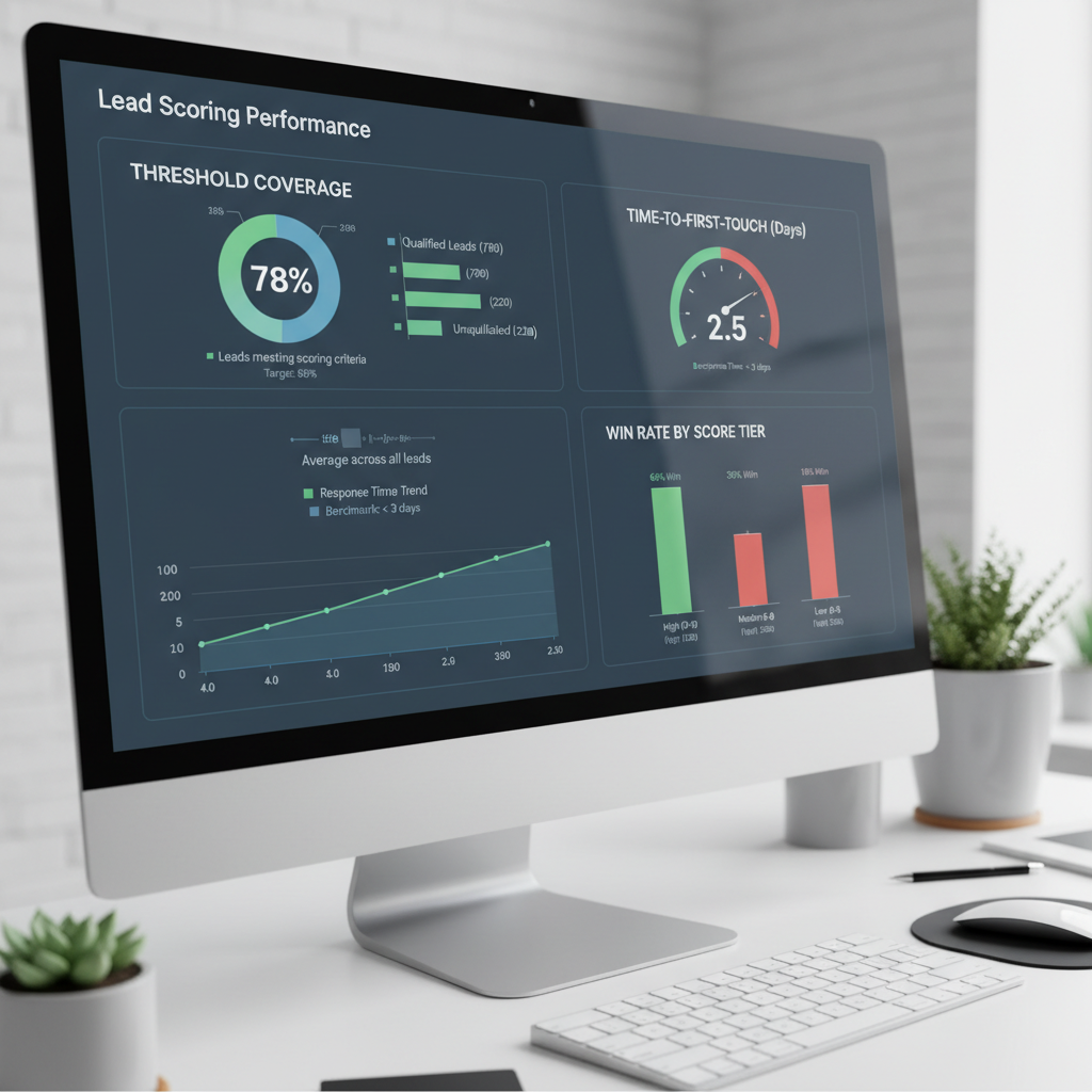 Lead scoring dashboards: threshold coverage, time-to-first-touch, win rate by score
