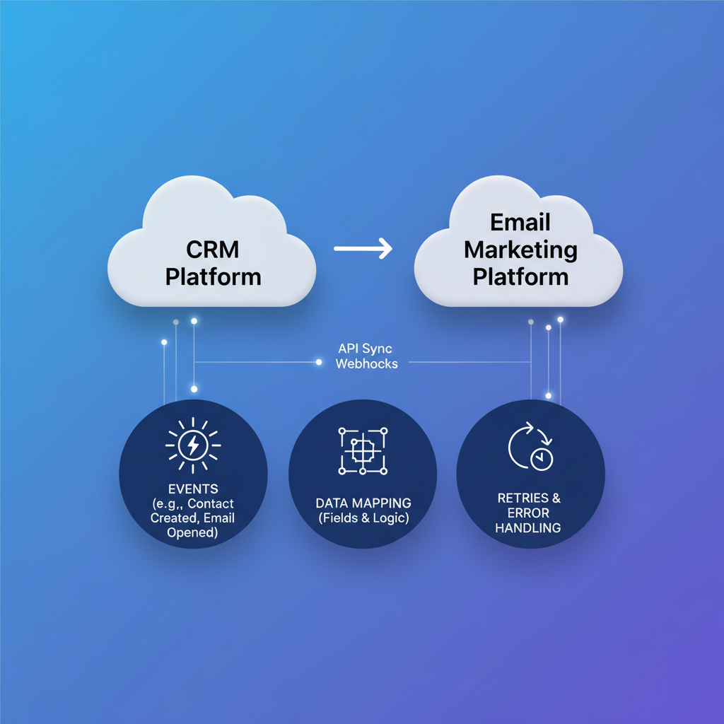 Webhooks and API sync between CRM and email platform: events, mapping, retries