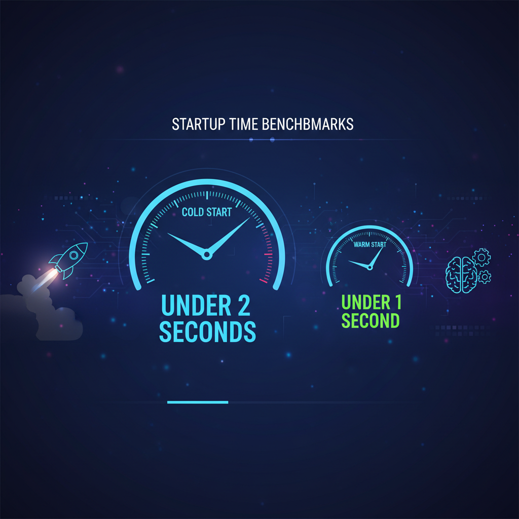 Startup time benchmarks: cold start under 2 seconds, warm start under 1 second