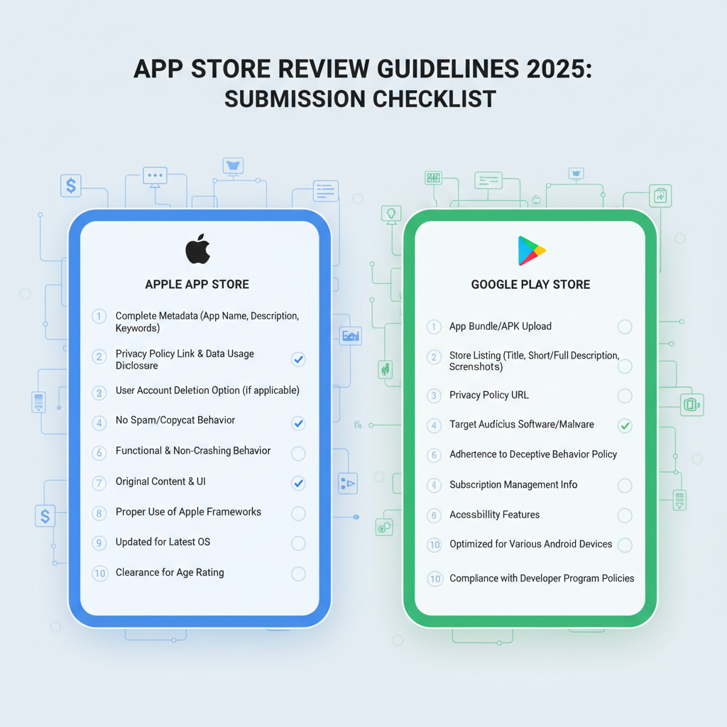 App Store review guidelines 2025: submission checklist for Apple and Google Play