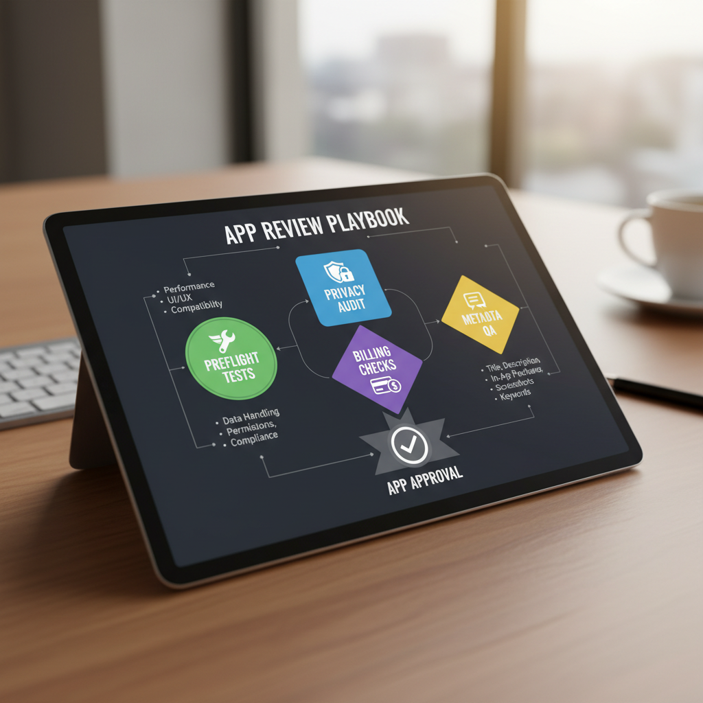 App review playbook: preflight tests, privacy audit, billing checks, metadata QA