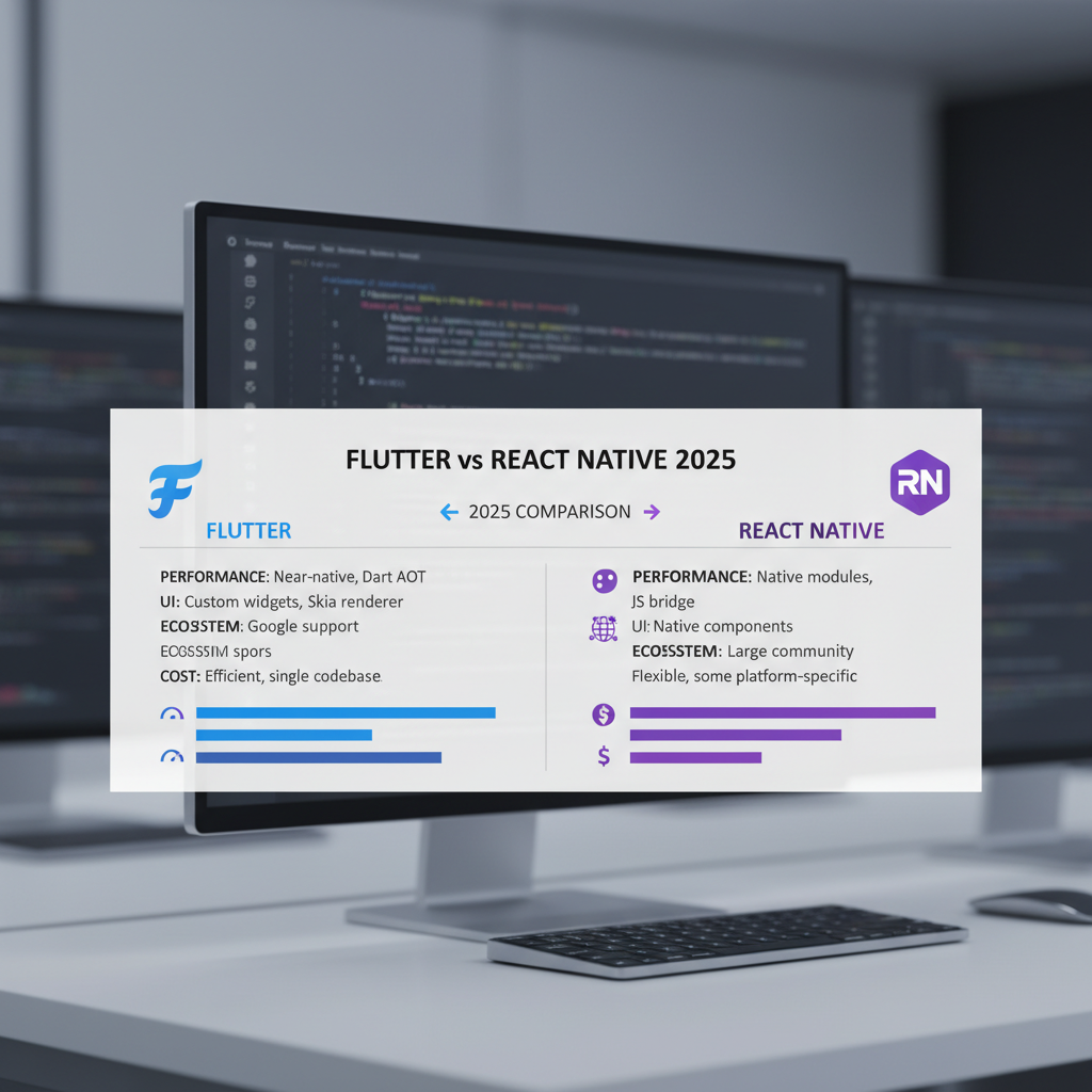 Flutter vs React Native 2025 comparison: performance, UI, ecosystem, cost