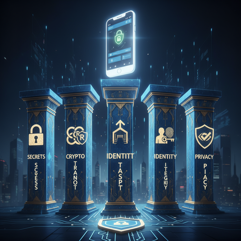 Pillars of mobile app security: secrets, crypto, transport, identity, integrity, privacy