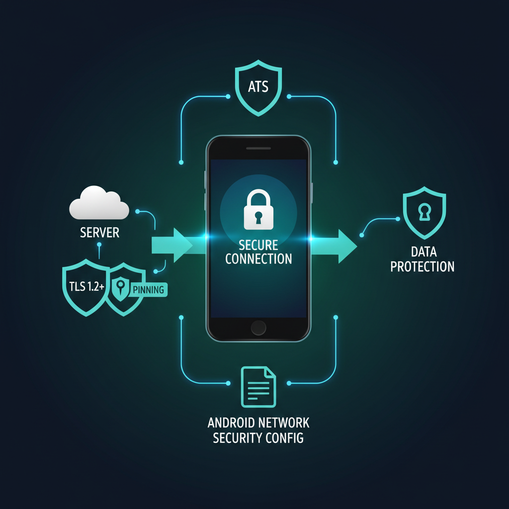 Transport security: ATS, Android Network Security Config, TLS 1.2+, pinning