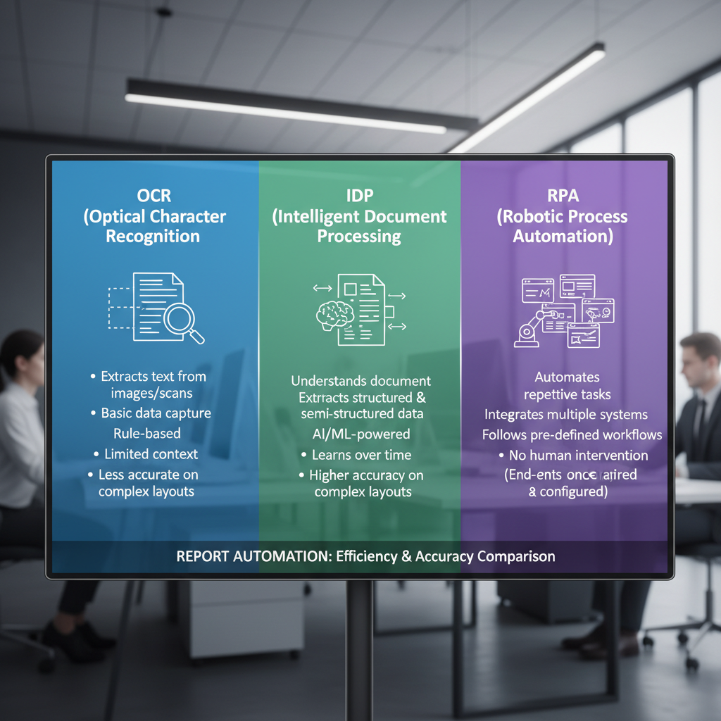 OCR vs IDP vs RPA comparison for report automation